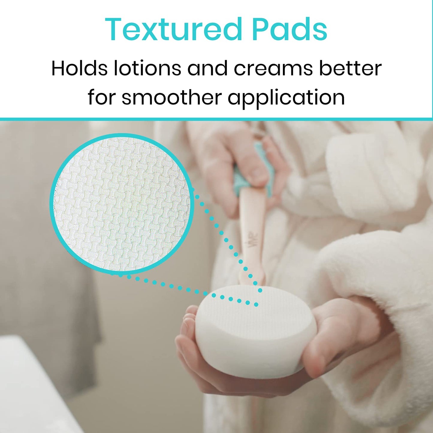 Vive Lotion Applicator for Back, Feet (17.5") - Self Washer Beauty Shower Sponge, Long Handle Cream Wand for Elderly, Women - Apply Medicine, Skin Beauty and Personal Care Vive