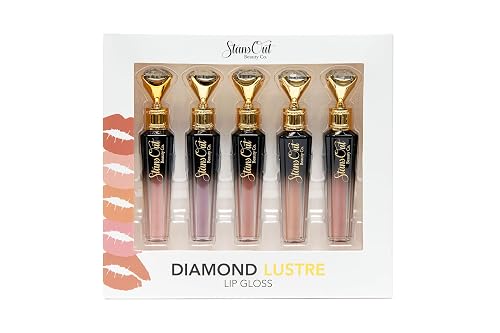 StansOut Diamond Lustre Lip Gloss Bundle - 5 Pack - New Exquisite Packaging - Fancy Warm, Light, Pink, Sugar, Bare - Vitamin E & Argan Oil Infused - Beauty & Personal Care StansOut Beauty Company
