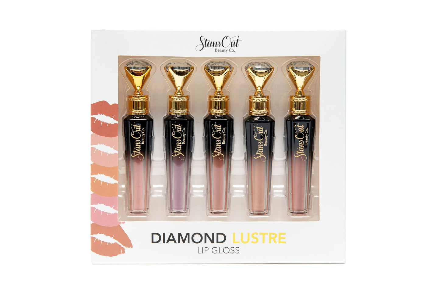 StansOut Diamond Lustre Lip Gloss Bundle - 5 Pack - New Exquisite Packaging - Fancy Warm, Light, Pink, Sugar, Bare - Vitamin E & Argan Oil Infused - Beauty & Personal Care StansOut Beauty Company