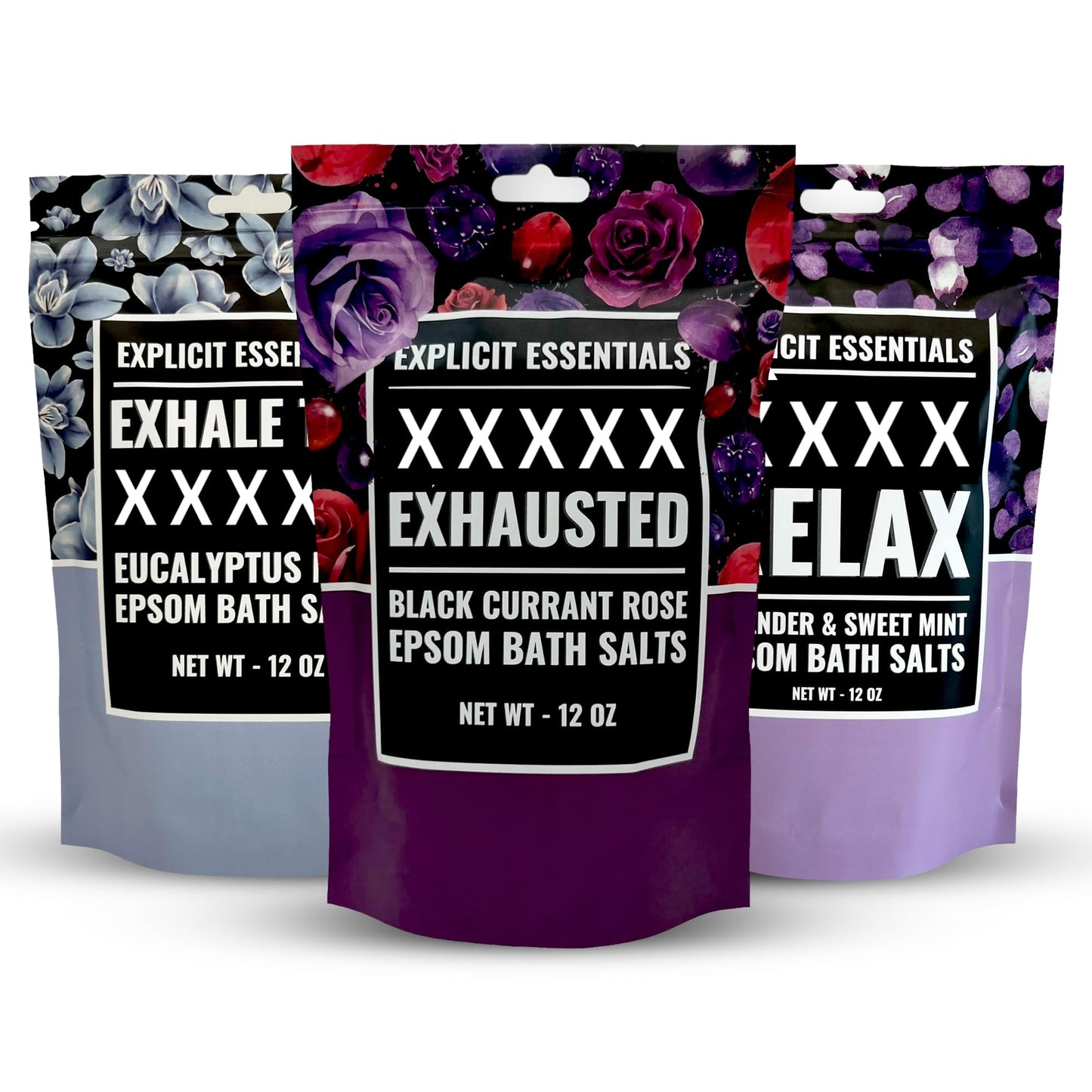 Explicit Essentials Bath Salts Gift Set - 3 Relaxing Epsom Salt Bath Soaks - Aromatherapy Epsom Salt Variety Pack for Stress Relief, Muscle Recovery Beauty and Personal Care Explicit Essentials