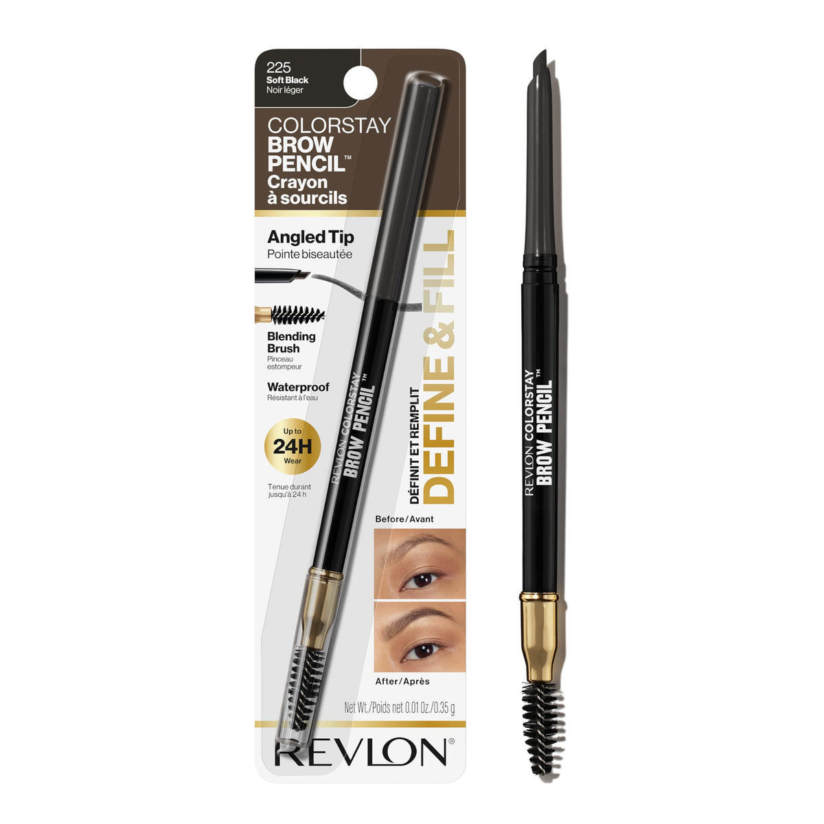 Revlon ColorStay Eyebrow Pencil with Spoolie Brush, Waterproof, Hair-Like Strokes for Natural Looking Brows, 225 Soft Black, 0.021 oz Beauty & Personal Care REVLON