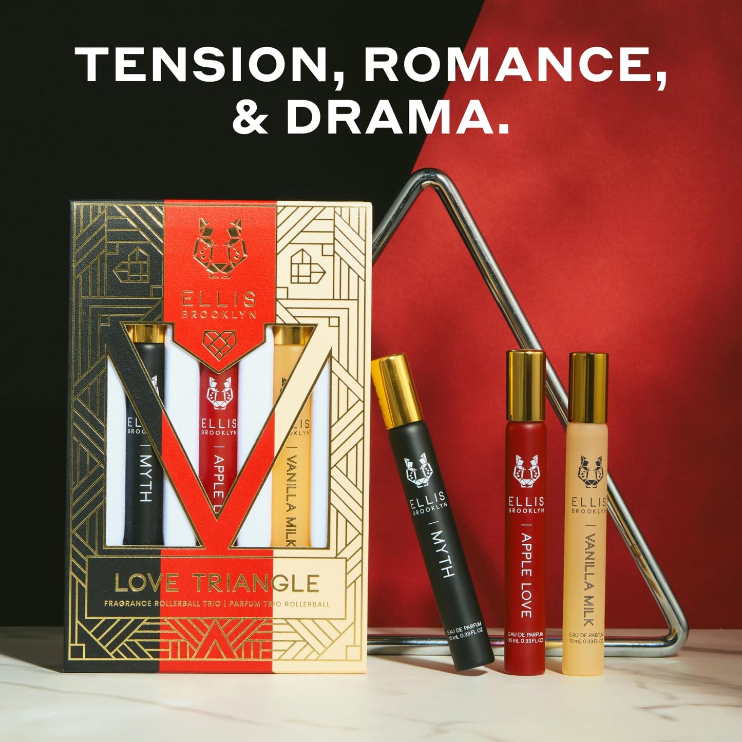 Ellis Brooklyn LOVE TRIANGLE Fragrance Trio Set of 3 x 10ml Eau de Parfum Rollerballs - APPLE LOVE, VANILLA MILK, MYTH - Vegan, Cruelty-Free Beauty & Personal Care Ellis Brooklyn