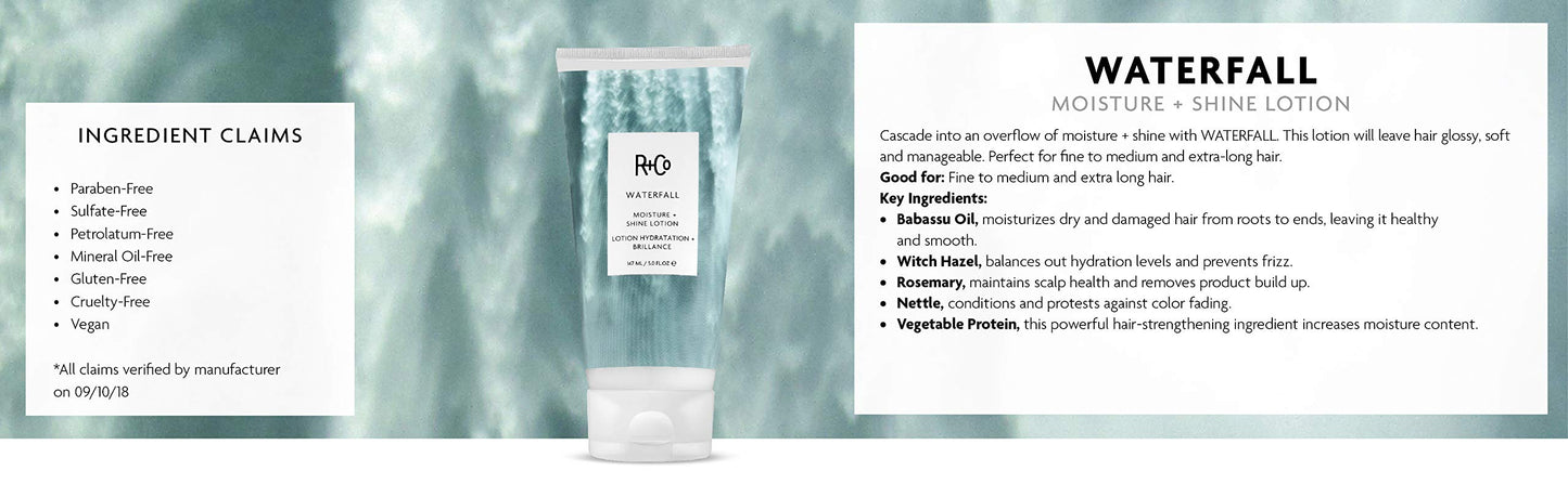R+Co Waterfall Moisture and Shine Lotion | Lightweight Hair Hydration + Softness | Vegan + Cruelty-Free | 5 Fl Oz Beauty & Personal Care R+Co