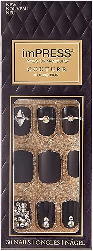 KISS imPRESS Press-On Nails Couture Collection Manicure Kit, ‘Lavish’, Patented Super-Hold Adhesive, 30 Fake Nails with 12 Accent Nails Beauty & Personal Care KISS