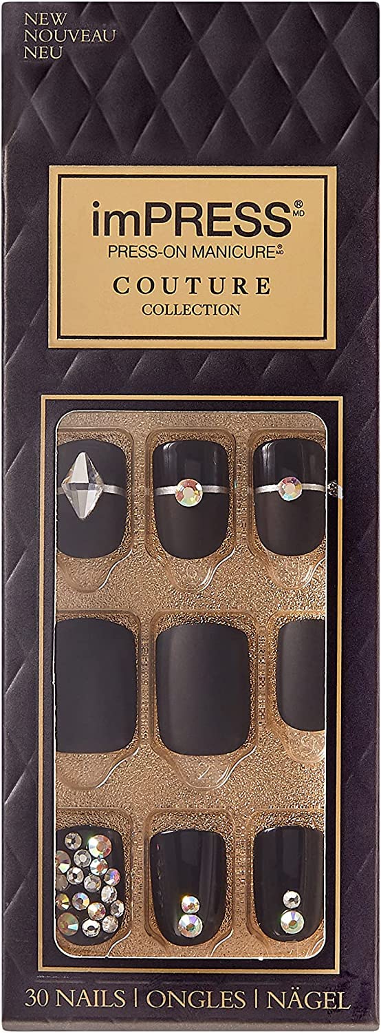KISS imPRESS Press-On Nails Couture Collection Manicure Kit, ‘Lavish’, Patented Super-Hold Adhesive, 30 Fake Nails with 12 Accent Nails Beauty & Personal Care KISS