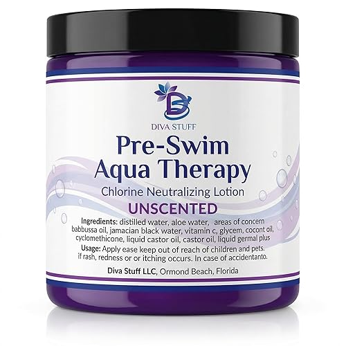 Diva Stuff Pre-Swim Aqua Therapy Chlorine Neutralizing Body Moisturizing Lotion for Swimmers, Protects Skin from Chlorine & Salt Water, 8 oz - Made Beauty & Personal Care Diva Stuff