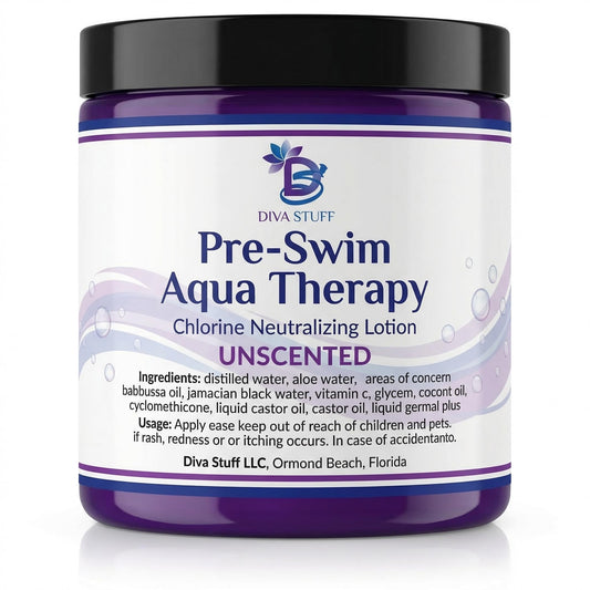 Diva Stuff Pre-Swim Aqua Therapy Chlorine Neutralizing Body Moisturizing Lotion for Swimmers, Protects Skin from Chlorine & Salt Water, 8 oz - Made Beauty & Personal Care Diva Stuff