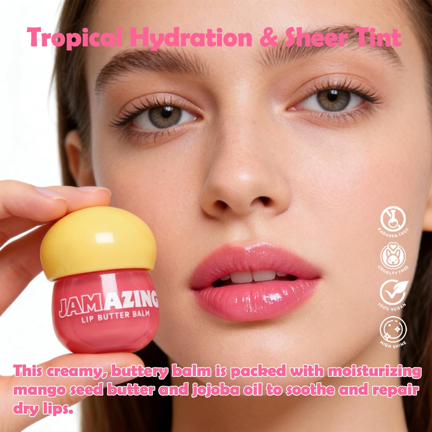 Jamazing Lip Butter Balm Guava Jam by Oz Lab High Shine Tinted Lip Balm Moisturizing Non Sticky Vegan Cruelty Free Hydrating Lip Gloss for Dry Lips Beauty and Personal Care OZ LAB