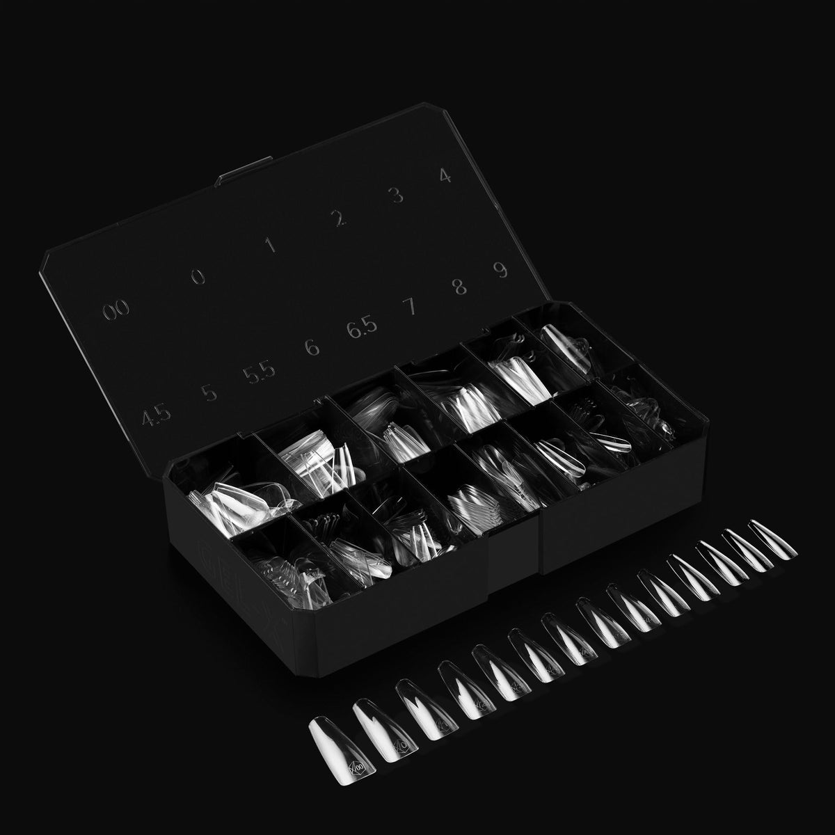 Apres Gel-X® Coffin Box of Nail Tips | 280 Gel-X Tips, Soft Tips, 14 Sizes 00-9 | Half-sizes Included (Natural Coffin Long, 280 Count)