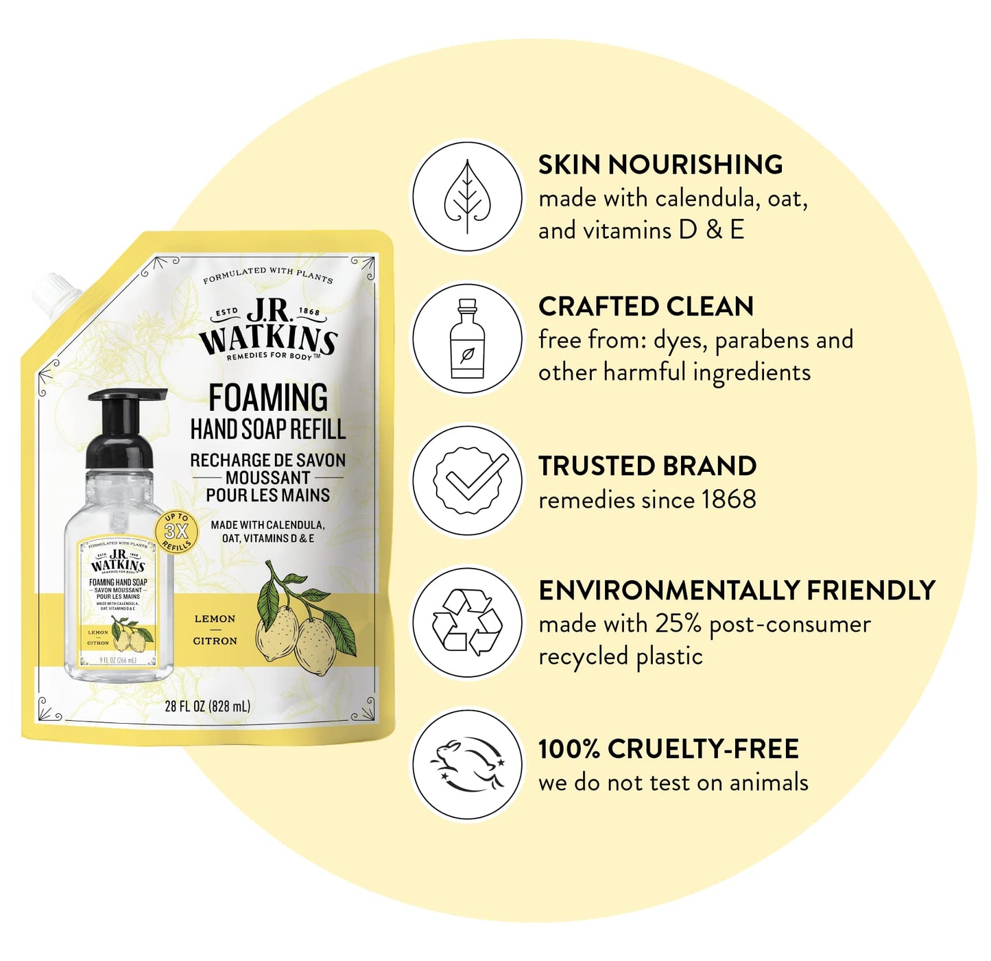 J.R. Watkins Liquid Foaming Hand Soap Lemon Refill, Pack of 1 Beauty & Personal Care J.R. Watkins