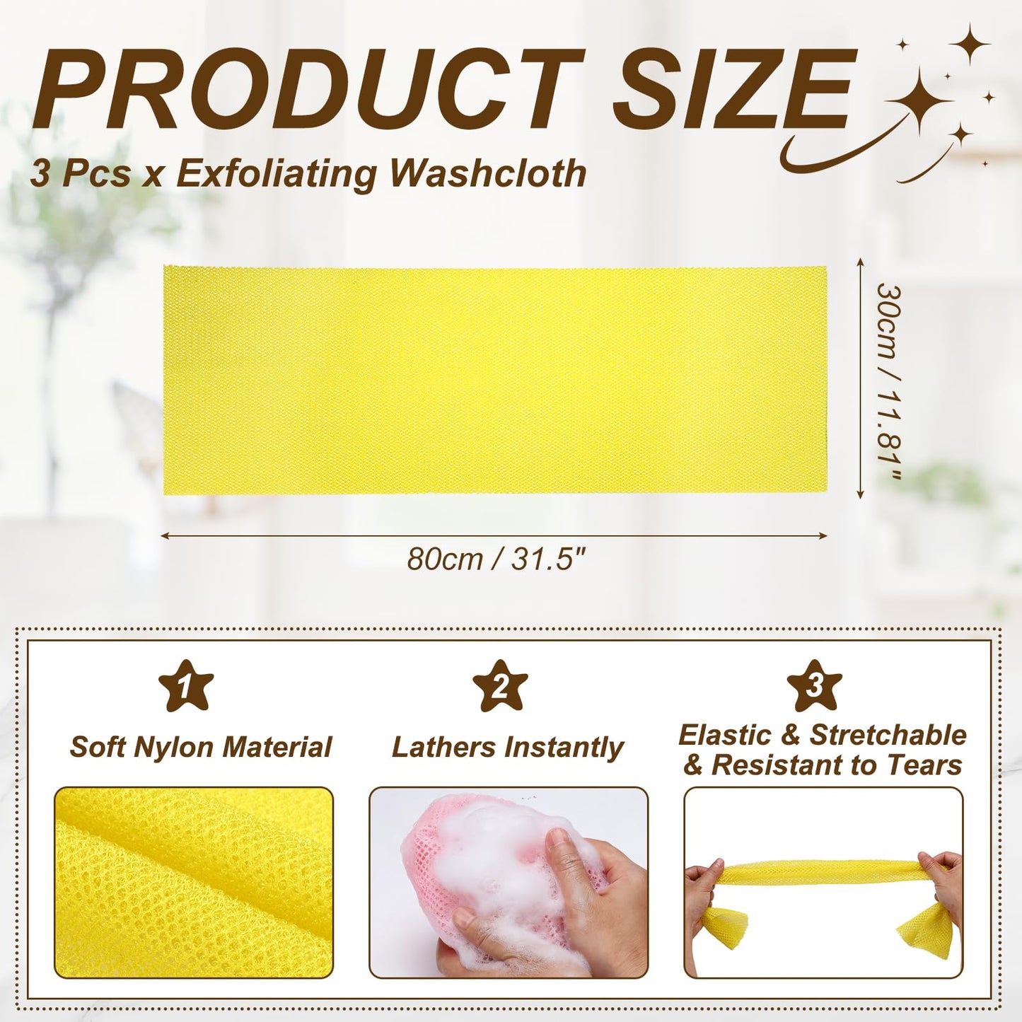 uxcell 3 Pcs Back Scrubber, Nylon Bath Sponge Extended, 31 Inch African Exfoliating Long Net Body Scrubber Shower Loofah for Women Men Use Body Bath Beauty and Personal Care uxcell