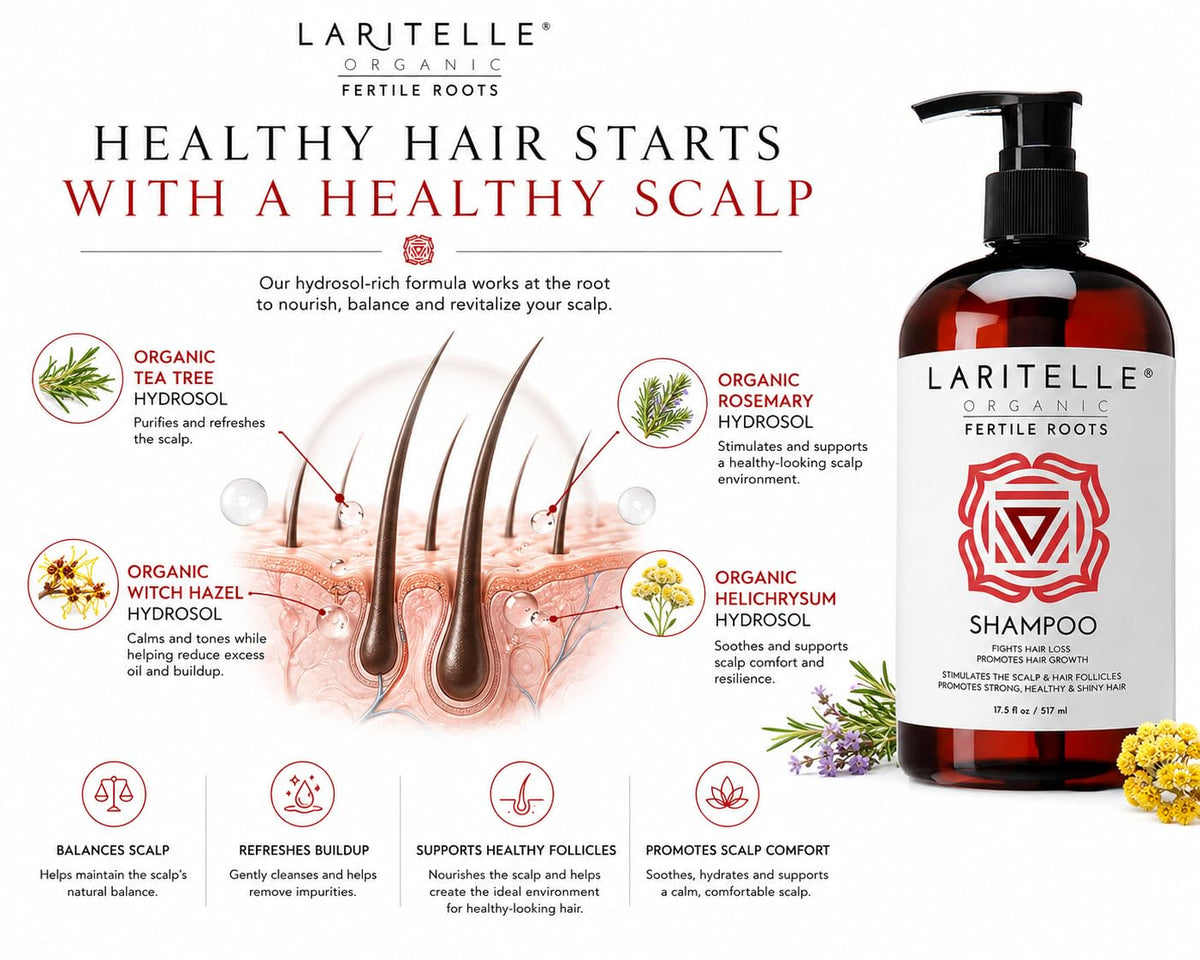 Laritelle Organic Hair Growth Shampoo 17.5 oz - Fortifying & Strengthening with Ayurvedic Herbs, Lavender, Ginger, Rosemary, Patchouli, Clove -