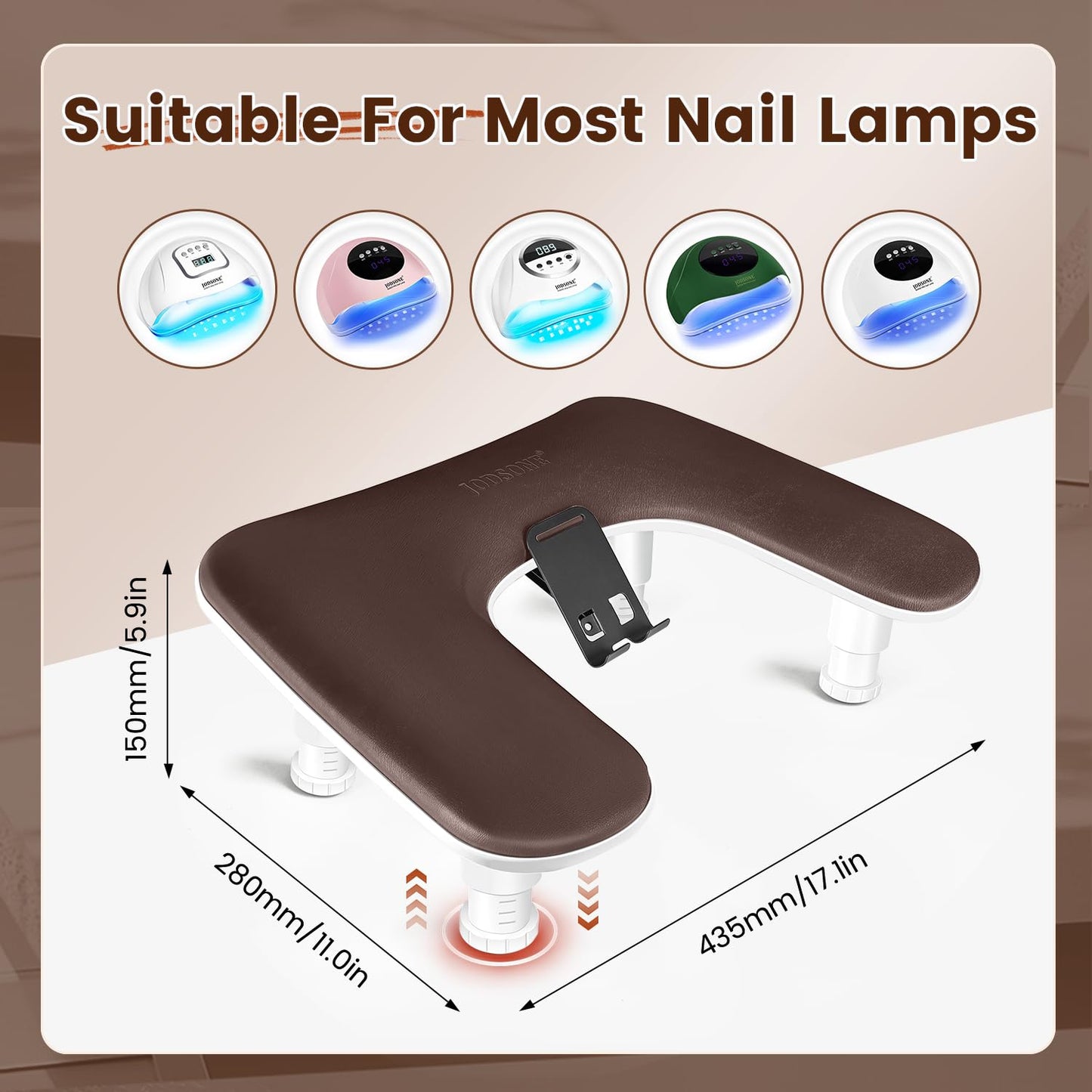 JODSONE U-Shaped Brown Arm Rest for Nails Tech with Rotating 360°Built-In Phone Holder and Adjustable Nail Arm Rest Detachable Manicure Hand Rest Beauty and Personal Care JODSONE