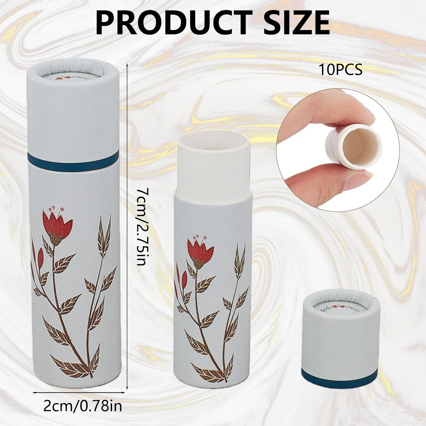 NICENEEDED 10 PCS Empty Paperboard Lip Balm Tubes, 10ml Refillable Paper Lipstick Tube, Flower Design Cardboard Lip Gloss Container Perfume Tube Beauty and Personal Care NICENEEDED