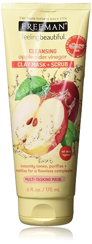Freeman Cleansing Apple Cider Vinegar Clay Mask & Facial Scrub, Face Mask Tones, Purifies, Flawless Complexion, Clay and Pumice Exfoliate Pores, All Beauty & Personal Care Freeman