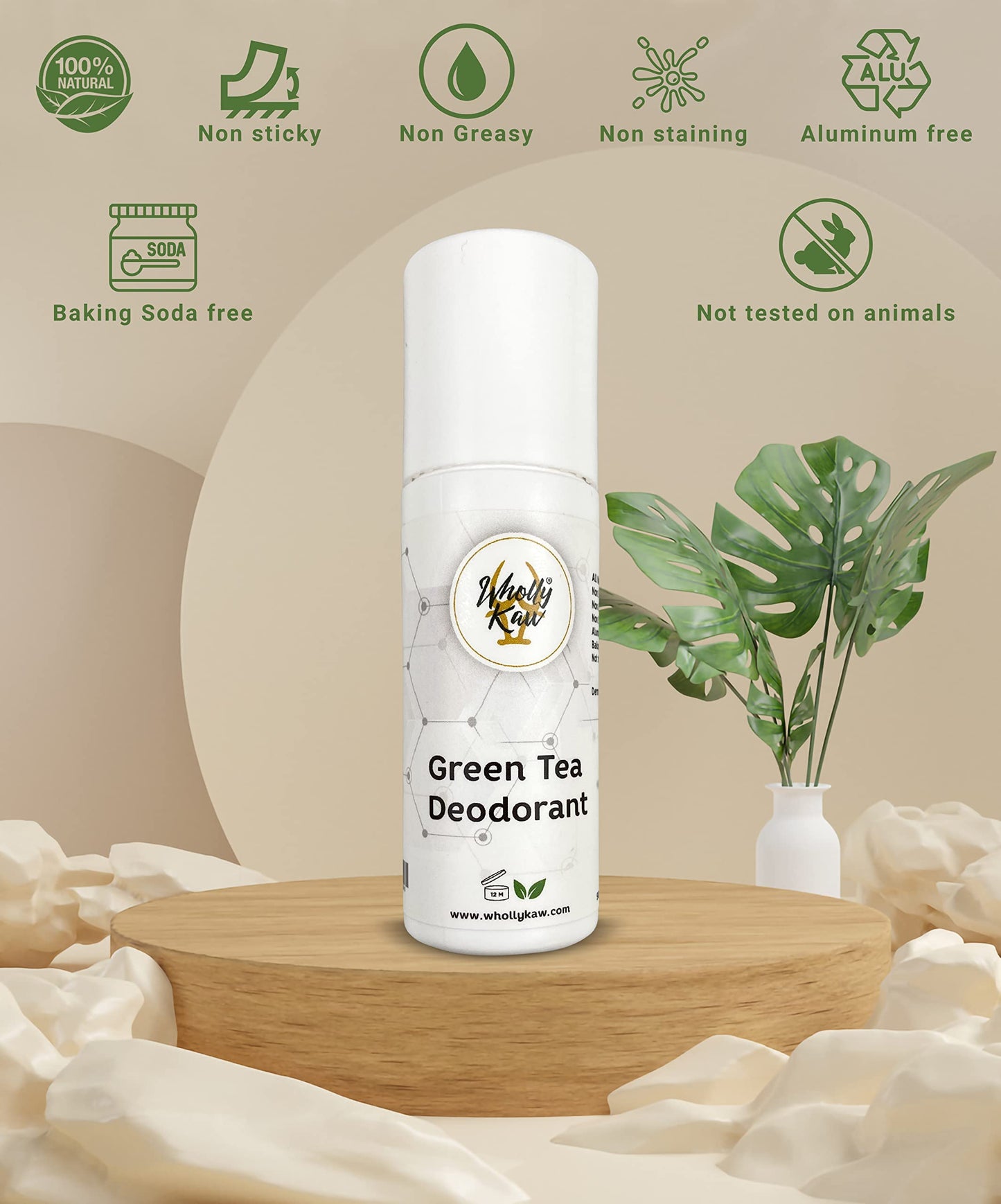 WhollyKaw Aluminum free natural deodorant. Dermatologist tested, baking soda free, oil free, non staining, non sticky. Clean and fresh scent providing Beauty and Personal Care Wholly Kaw