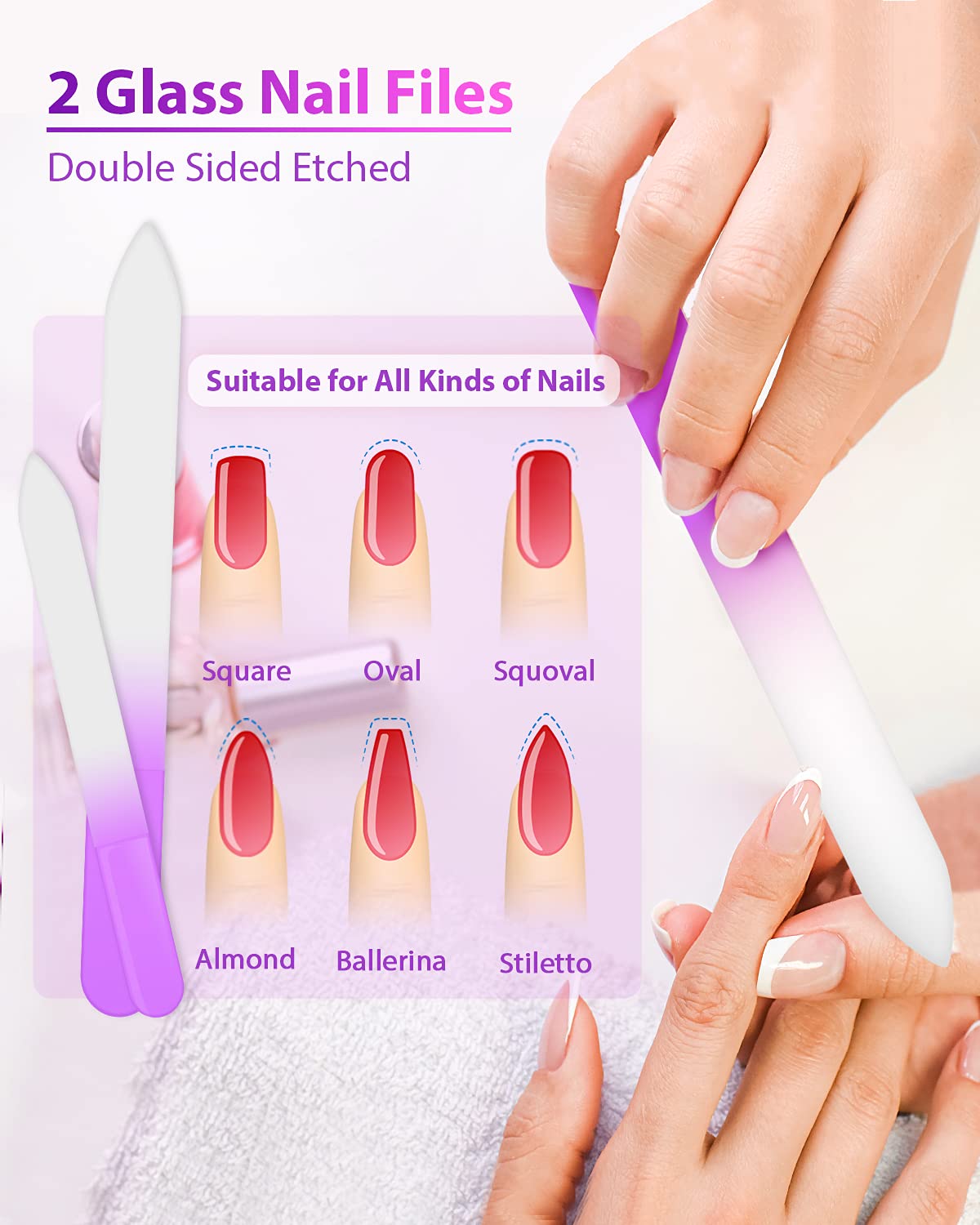 Glass Nail File and Nail Shiner, 4PC Crystal Nail File and Nano Glass Nail Buffer, Premium Set with Case, Professional Manicure Tool Fingernail Czech Beauty & Personal Care HealPure