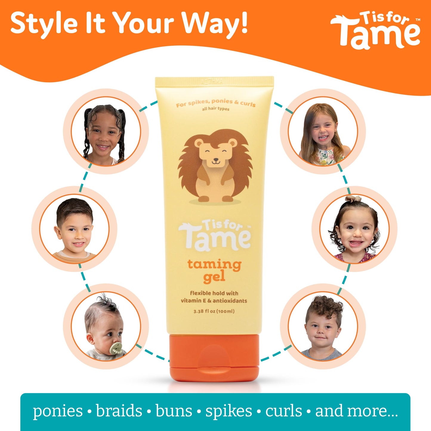 T is for Tame - Hair Taming Gel & Wand Bundle - Natural Kids Hair Styling Set for Frizz, Flyaways & Baby Hairs - Gentle Hold Gel + Vegan Flyaway Wand Beauty & Personal Care T is for Tame