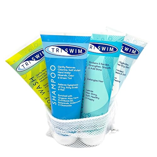 TRISWIM Pack of 4 Swim Care Set | Chlorine Removal Shampoo, Conditioner, Body Wash & Lotion, 8.5 fl oz Each | Removes Chlorine from Hair & Skin | Beauty & Personal Care TRISWIM