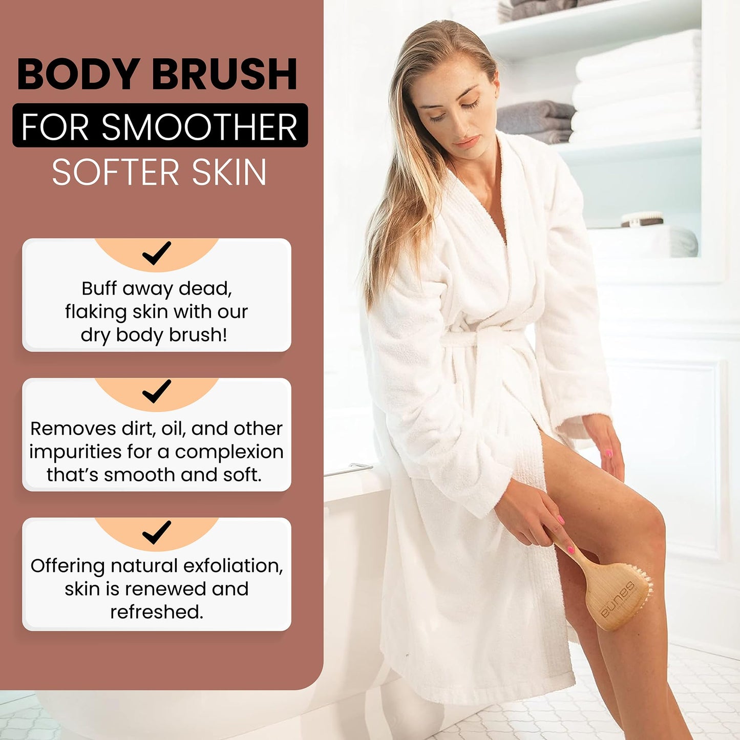 SHASH Since 1869 Hand Made in Germany - Smooth 100% Boar Bristle Body Brush, Gently Exfoliates Skin for a Softer, Smoother Complexion, Dry Brush Body Beauty & Personal Care SHASH