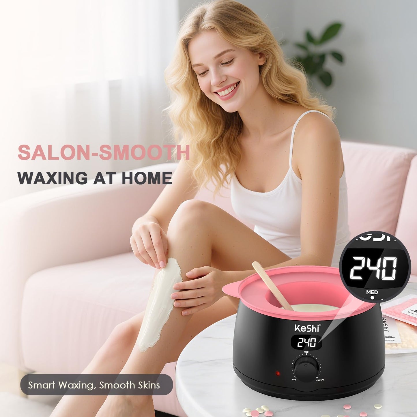 KeShi Waxing Kit for Women and Men, Digital Wax Warmer with 6 Bags Hard Wax Beads, at-Home Hair Removal Wax Kit for Full Body, Face, Eyebrow, Bikini Beauty and Personal Care KeShi