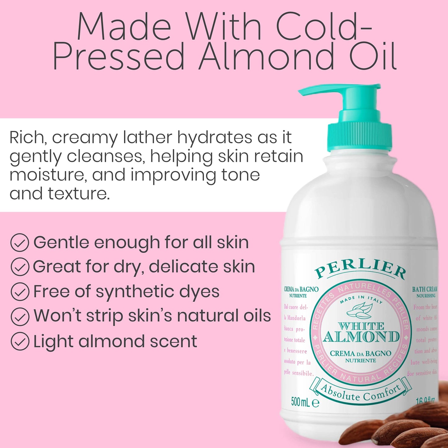 Perlier White Almond Shower & Bath Cream - Nourishing & Soothing Luxury Bath Cream Made with Almond Oil for Deep Moisturization and Hydration (16.9 Beauty & Personal Care Perlier