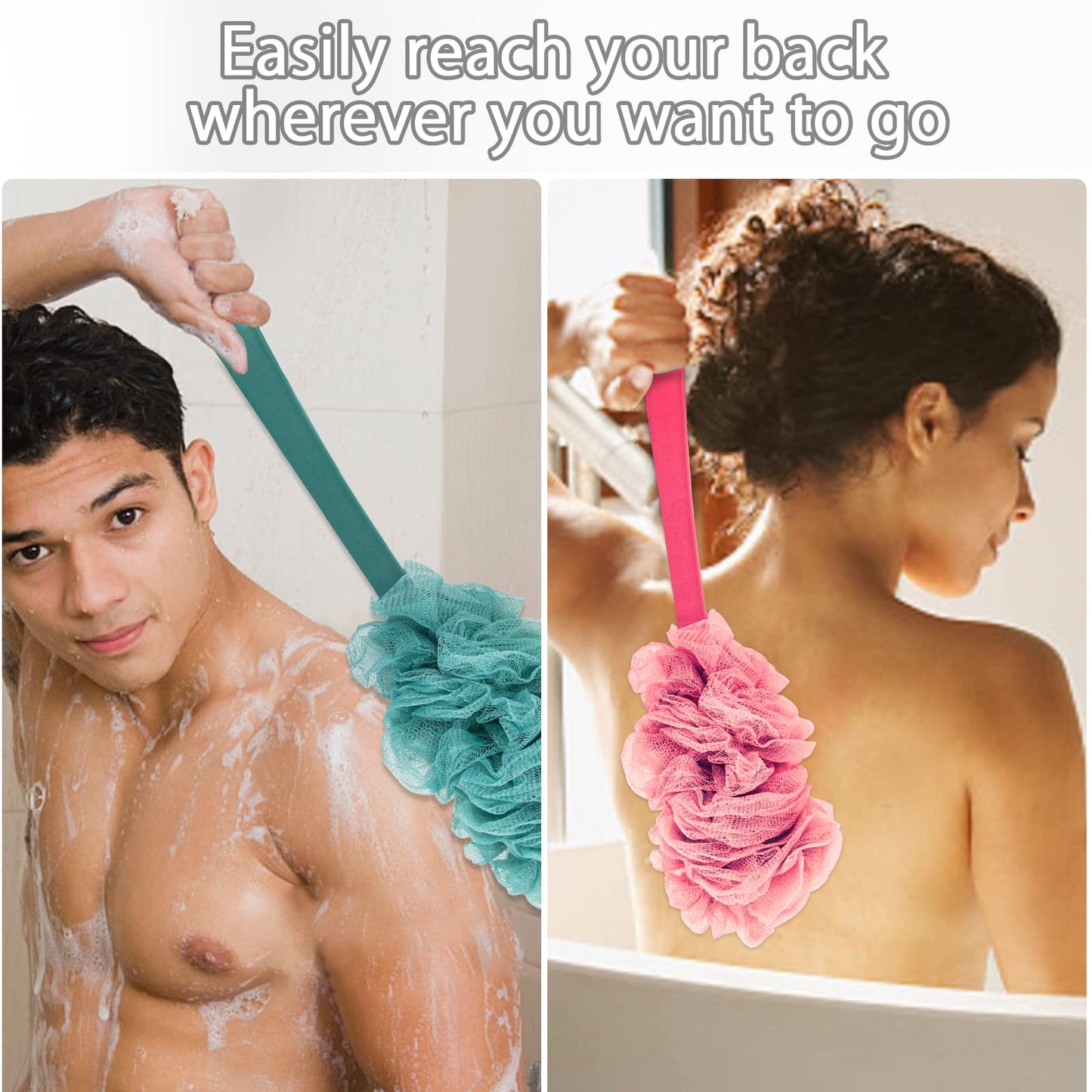 Evmliy 2Pack Back Scrubber for Shower, Loofah Sponge Brush Exfoliating Body, Long Handle Scrub Brush for Shower with Loofah on a Stick for Back Use Beauty & Personal Care Evmliy