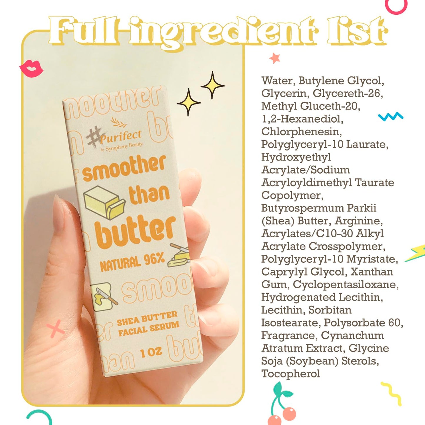 Purifect Shea Butter Moisturizing Facial Serum - Moisturizes Dry Skin with Vitamin E Oil, Protects the Skin Barrier, Nourishes & Soothes, Promotes Beauty & Personal Care Purifect by Symphony Beauty