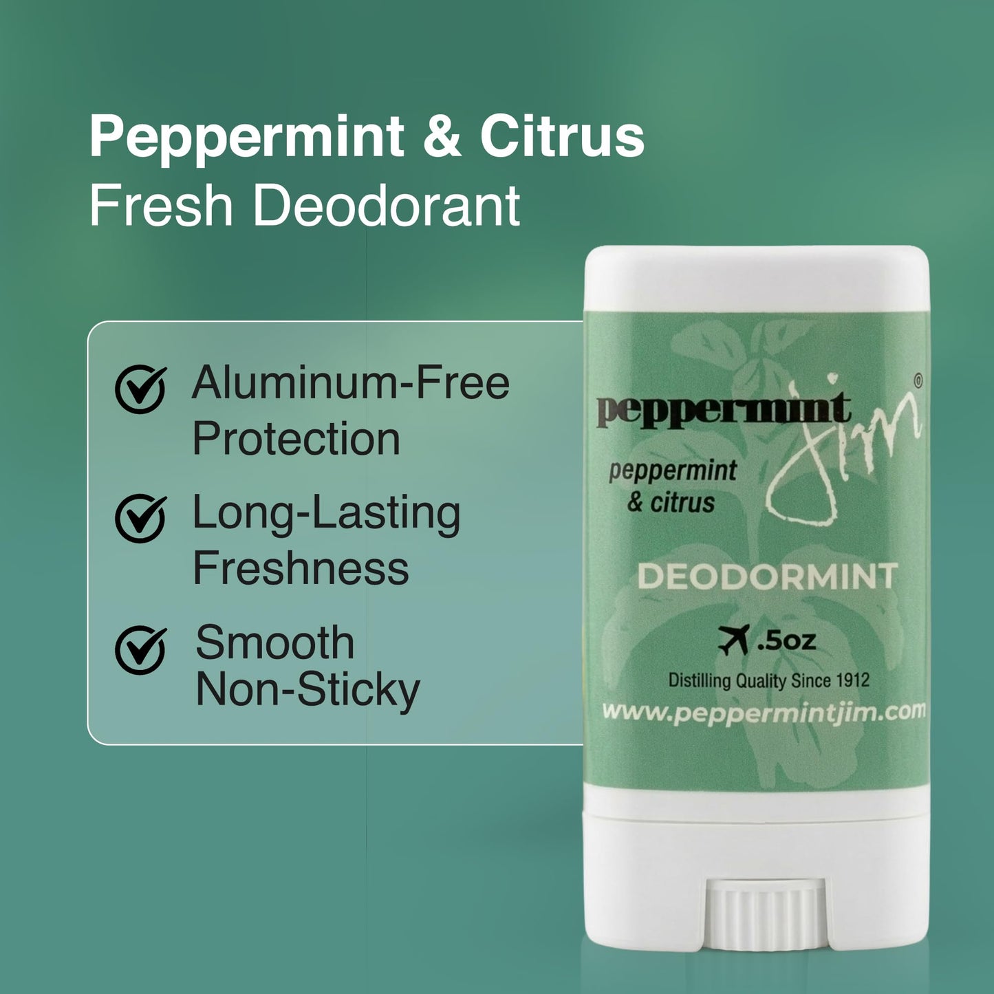 Peppermint Jim Peppermint and Citrus Deodorant Stick 0.5 Oz- Aluminum Free Natural Magnesium Deodorant for Men and Women - Twist Up for Every Day Use Beauty and Personal Care Peppermint Jim