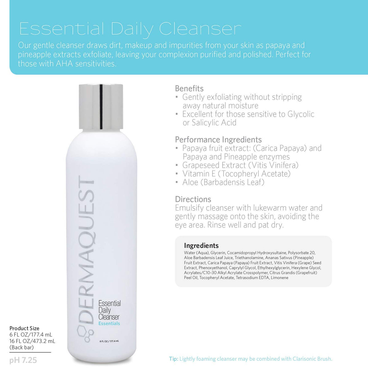 DermaQuest Essential Gentle Exfoliating Daily Facial Cleanser - For All Skin Types, Particularly Those With Sensitivities To AHA & BHA (6 oz.)