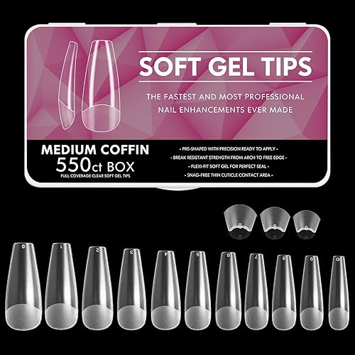 Cycullinyt 550pcs Coffin Soft Gel Nail Tips, 11 Sizes Medium Coffin Half Matte Nails Full Cover Acrylic Press on False Nail Tips No Trace Beauty & Personal Care Cycullinyt