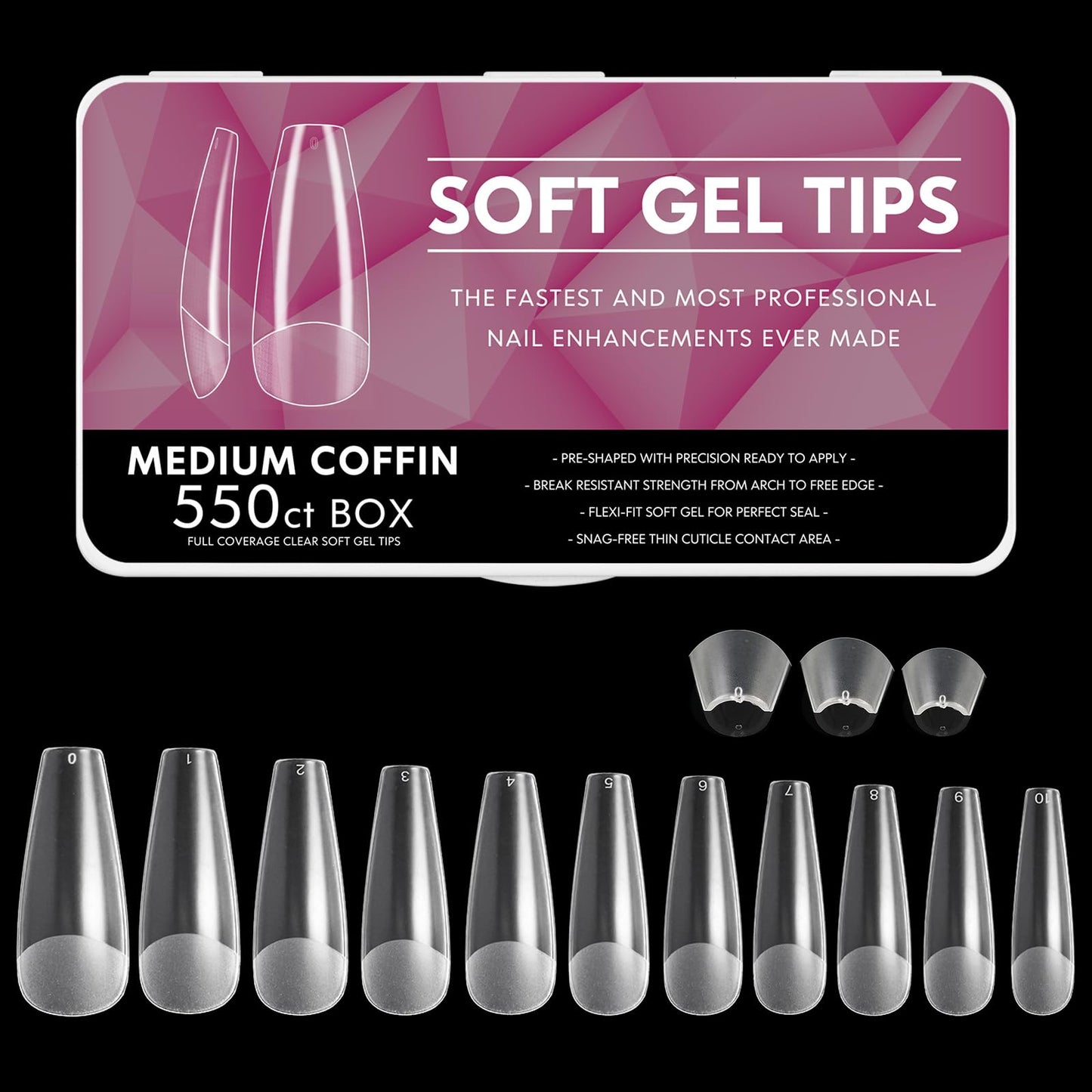 Cycullinyt 550pcs Coffin Soft Gel Nail Tips, 11 Sizes Medium Coffin Half Matte Nails Full Cover Acrylic Press on False Nail Tips No Trace Beauty & Personal Care Cycullinyt
