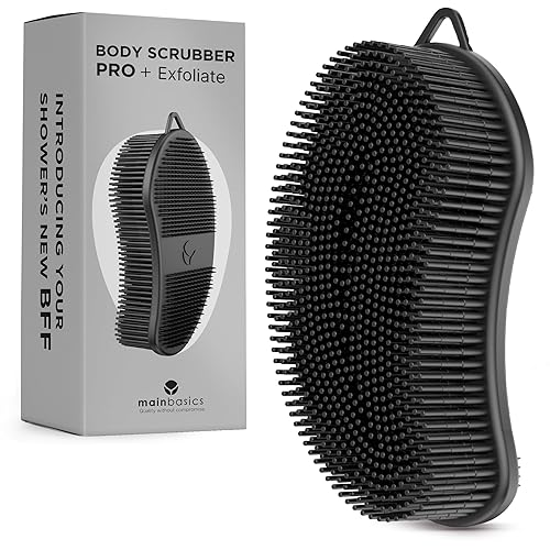 MainBasics Silicone Body Scrubber Dual-Sided Shower Loofah and Exfoliator (Black, Exfoliate) Beauty & Personal Care MainBasics