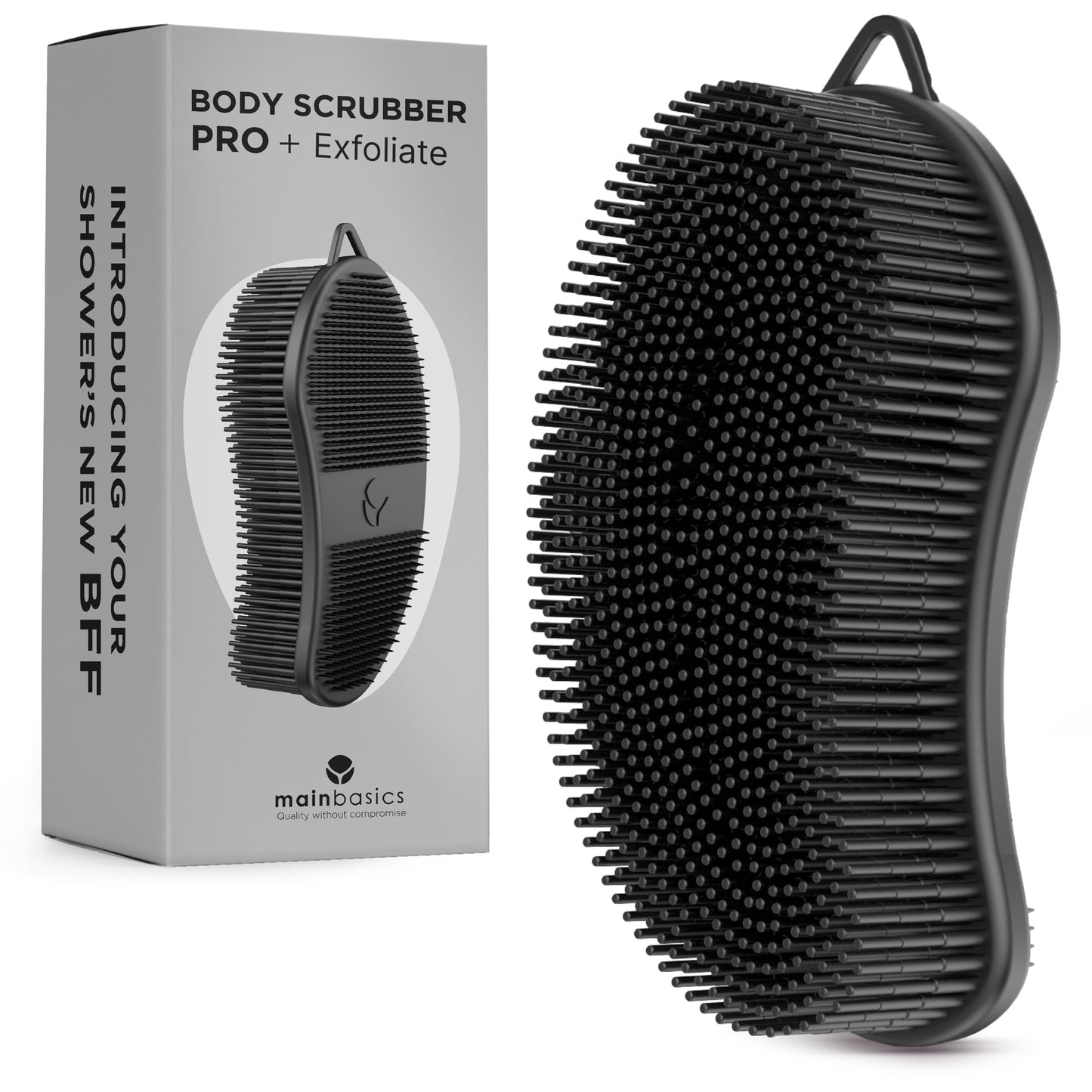 MainBasics Silicone Body Scrubber Dual-Sided Shower Loofah and Exfoliator (Black, Exfoliate) Beauty & Personal Care MainBasics