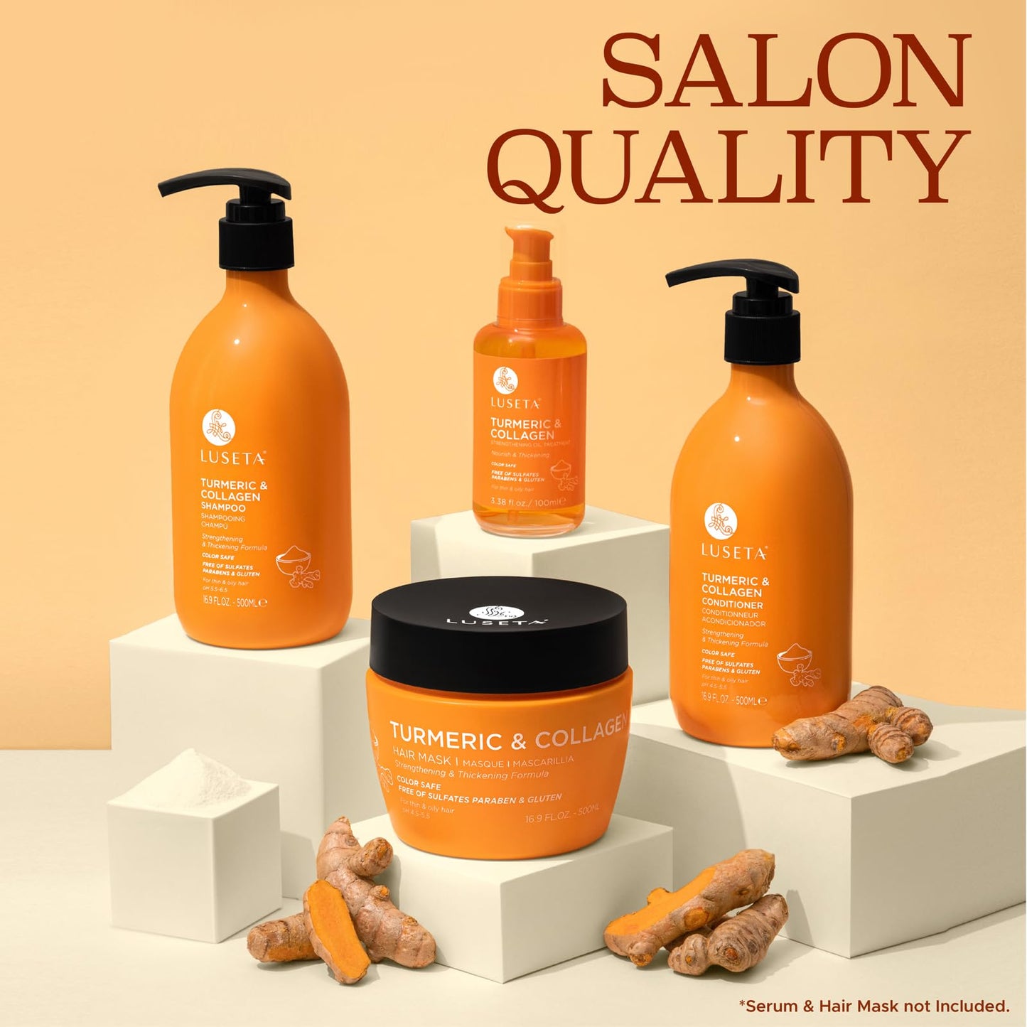 Luseta Volumizing Shampoo and Conditioner Set for Thin Fine Hair - Thickening & Plumping with Turmeric & Collagen, Lightweight Body Building for Flat Beauty & Personal Care L LUSETA