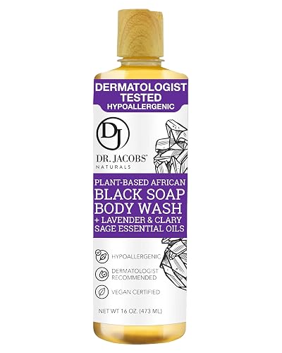 Dr Jacobs Naturals Authentic African Black Liquid Soap with Lavender & Sage Scent | All-In-One Face Wash, Sensitive Skin Body Wash, Shampoo, Shaving Beauty & Personal Care DR.JACOBS NATURALS
