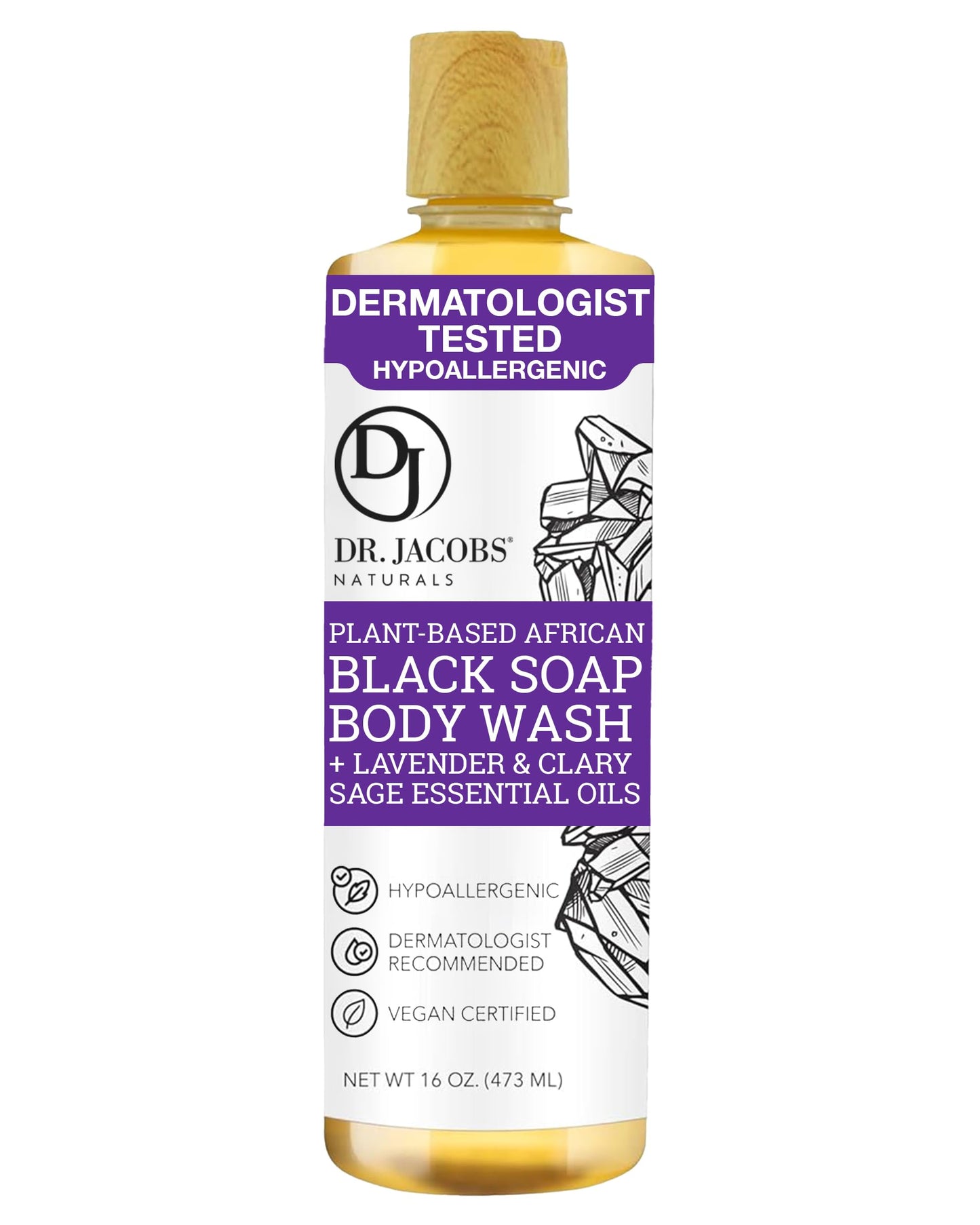 Dr Jacobs Naturals Authentic African Black Liquid Soap with Lavender & Sage Scent | All-In-One Face Wash, Sensitive Skin Body Wash, Shampoo, Shaving Beauty & Personal Care DR.JACOBS NATURALS