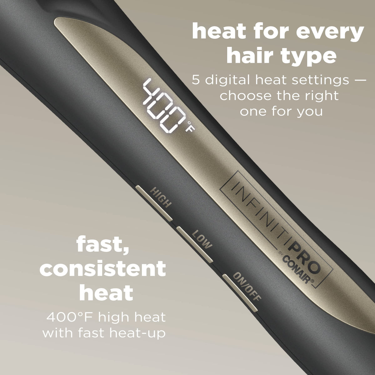 INFINITIPRO BY CONAIR Tourmaline Ceramic 1¼-Inch to ¾-Inch Tapered Curling Wand, Tapered Curling Wand Produces Beachy Waves, Dark Gray