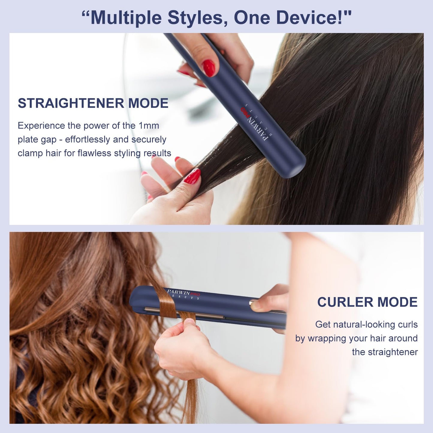 Hair Straightener and Curler, PARWIN PRO BEAUTY 1'' Flat Iron, 1.25'' Curling Iron Hair Straightener Brush with Detachable Power Cord, LED Temp Beauty & Personal Care PARWIN PRO BEAUTY