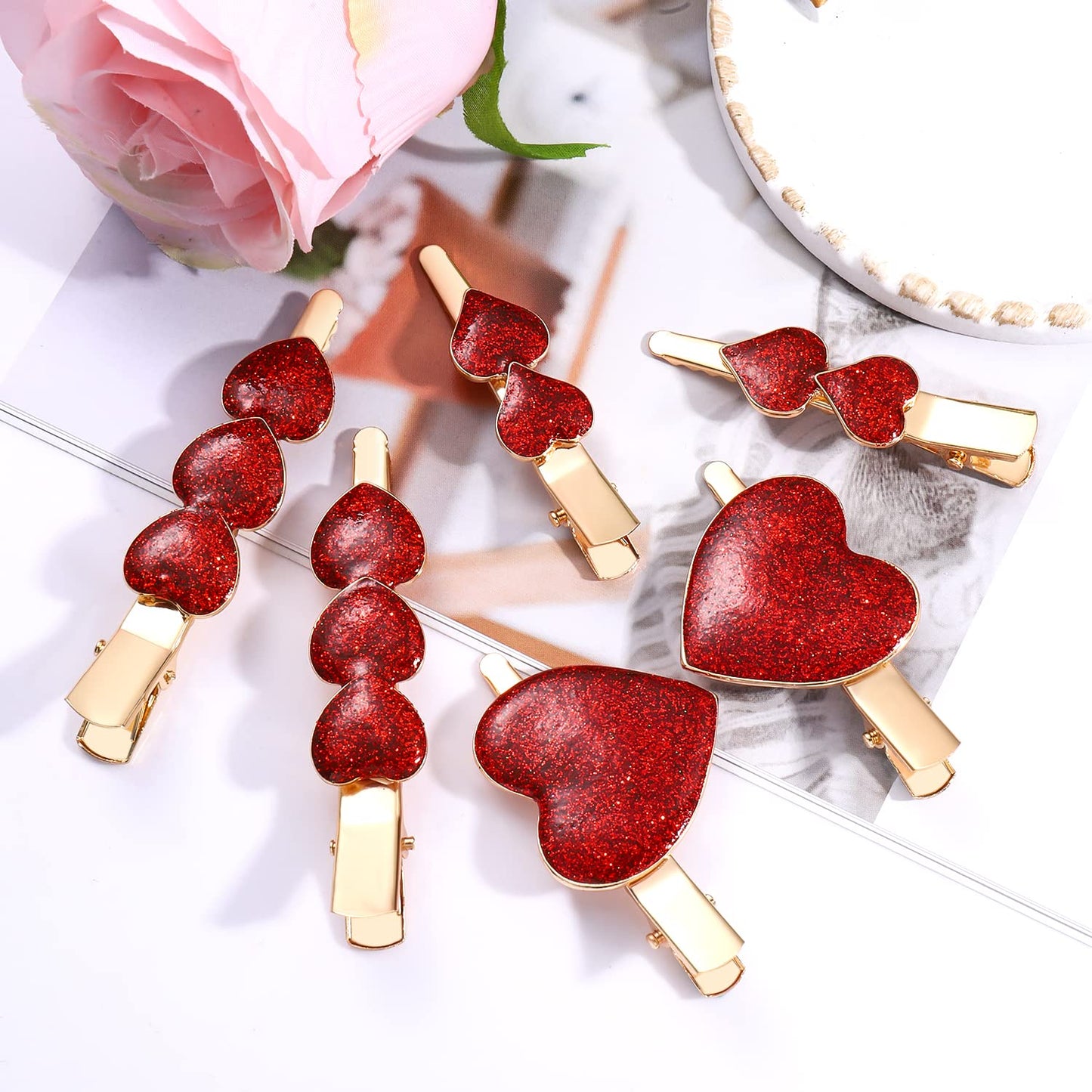 MOLOCH 6PACK Valentine'Day Hair Clips for Women Red Glitter Heart Hair Clip Hairpins Stylish Hair Barrettes Valentines Gifts for Daughter Red Beauty & Personal Care MOLOCH