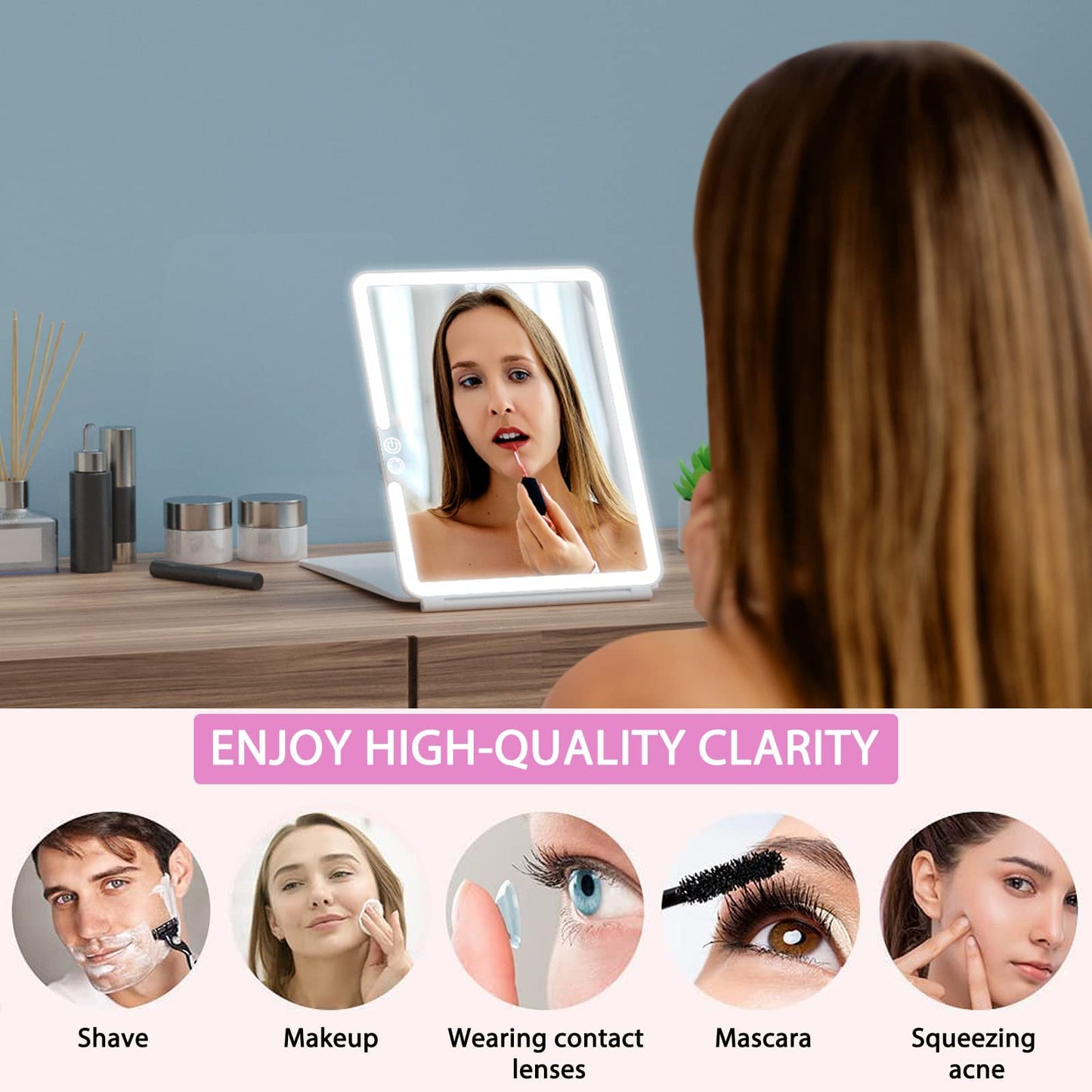 WEILY Portable Travel Mirror Makeup Mirror with 72 LED Lights, Touch Screen Three Colors Dimmable,Ultra Thin, 2000 mAh USB Rechargeable Foldable Beauty & Personal Care WEILY