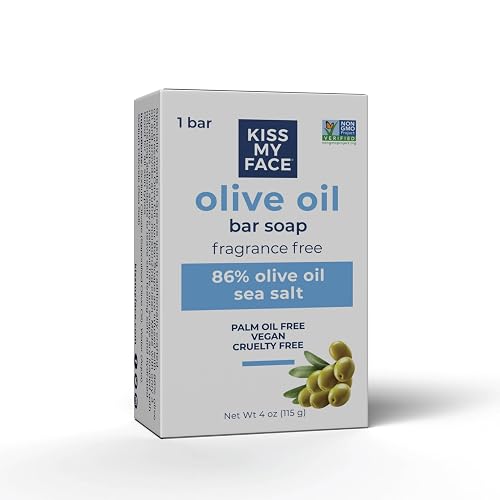 Kiss My Face Olive Oil Fragrance Free Bar Soap - Moisturizing Bar Soap - Cruelty Free Vegan Soap - Palm Oil Free - 4 oz Per Bar, 1 Pack (Packaging May Beauty & Personal Care Kiss My Face