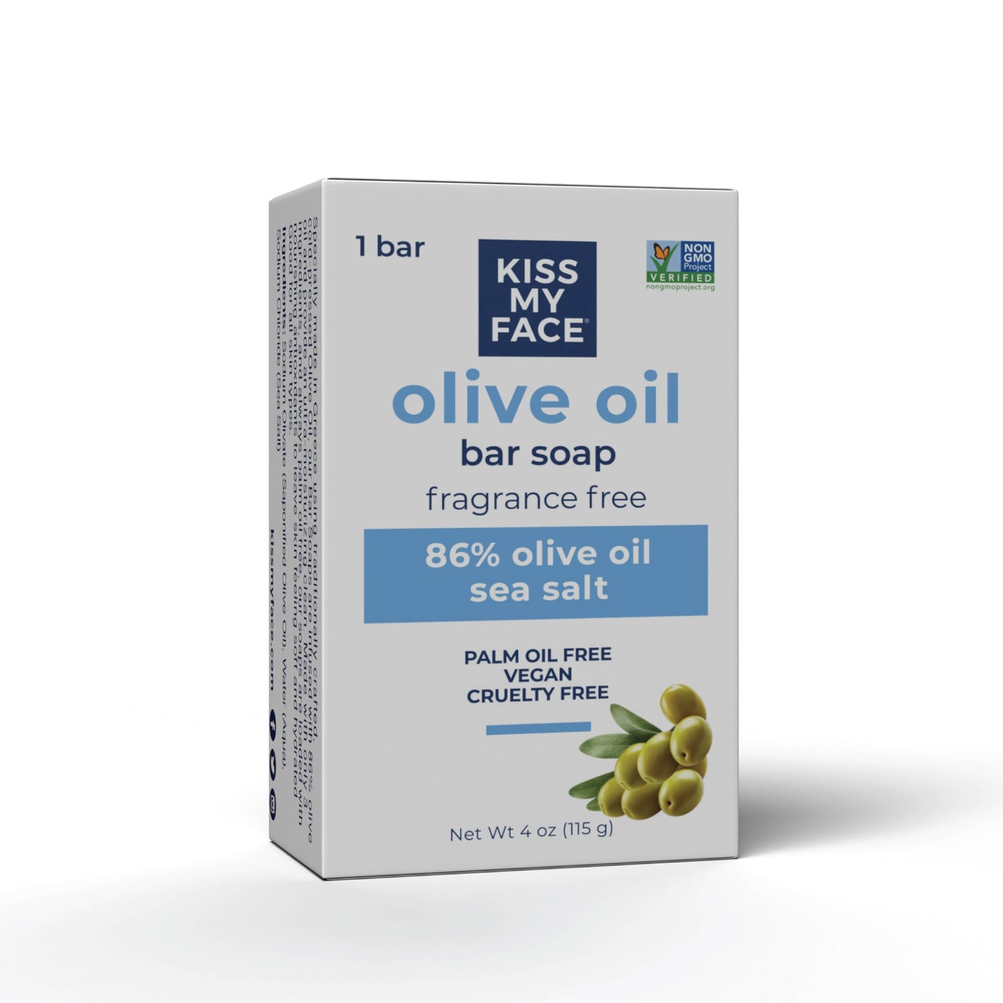 Kiss My Face Olive Oil Fragrance Free Bar Soap - Moisturizing Bar Soap - Cruelty Free Vegan Soap - Palm Oil Free - 4 oz Per Bar, 1 Pack (Packaging May Beauty & Personal Care Kiss My Face