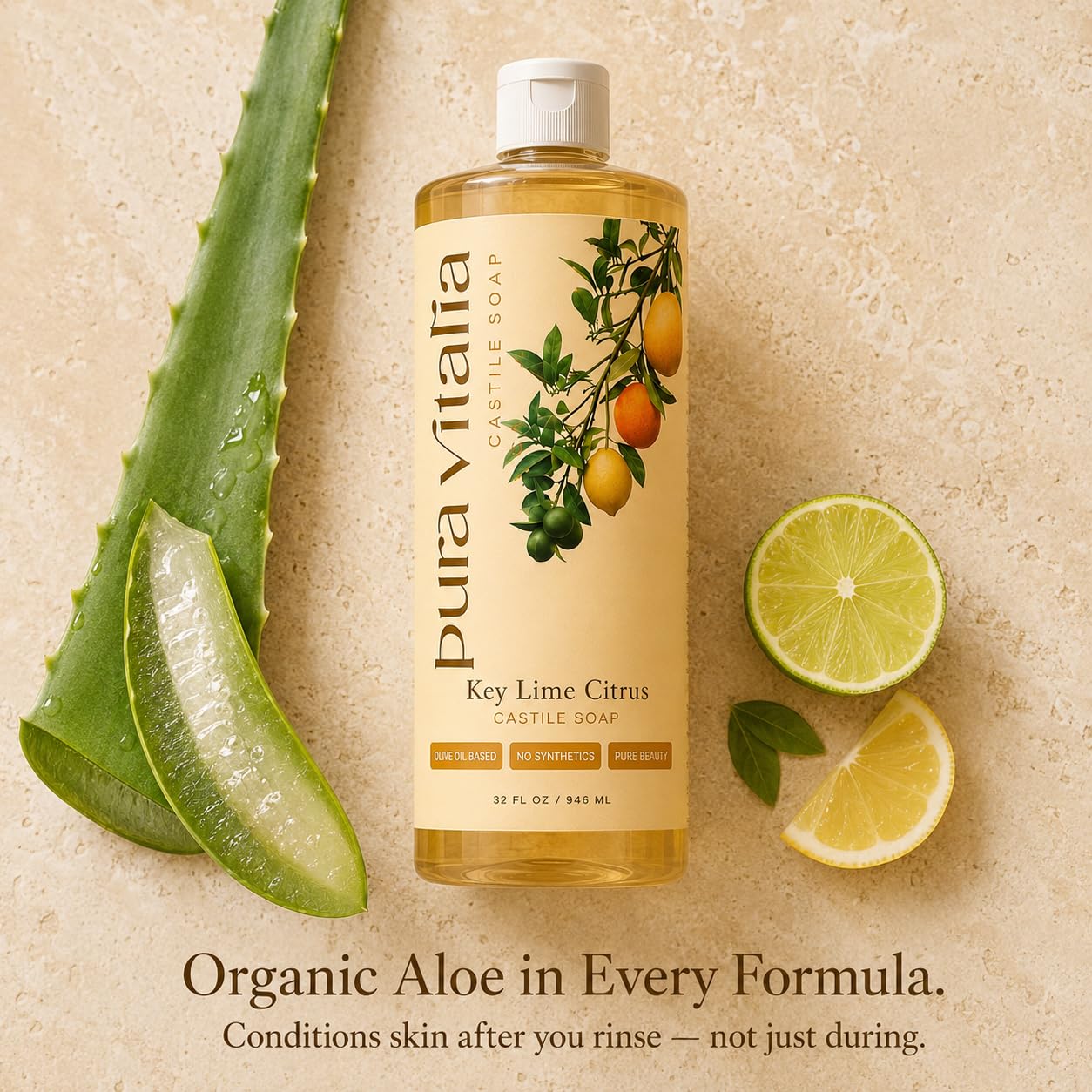 Pura Vitalia Key Lime Citrus Castile Soap Body Wash | With Organic Aloe & 4 Mediterranean Citrus Oils | No SLS, Parabens or Synthetic Fragrance | Beauty & Personal Care Pura Vitalia