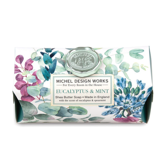 Michel Design Works Triple-milled and Handmade Large Bath Soap Bar, Eucalyptus & Mint Scent and Design with Shea Butter, Long Lasting 8.7oz Bar Beauty & Personal Care Michel Design Works