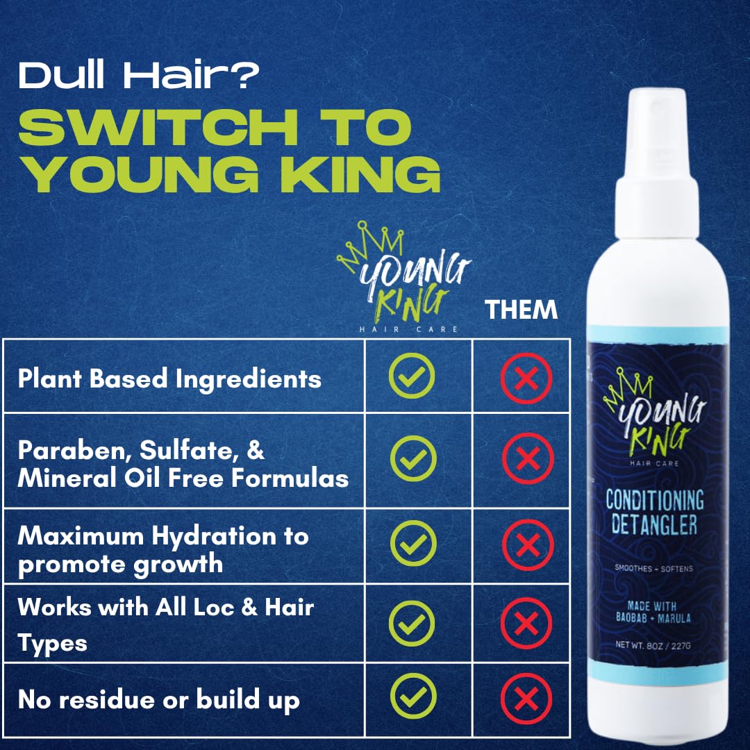 YOUNG KING HAIR CARE Kids Conditioning Detangler For Boys | Smooths and Softens Natural Curls | Plant-Based and Harm-Free (8 oz) Beauty & Personal Care YOUNG KING HAIR CARE
