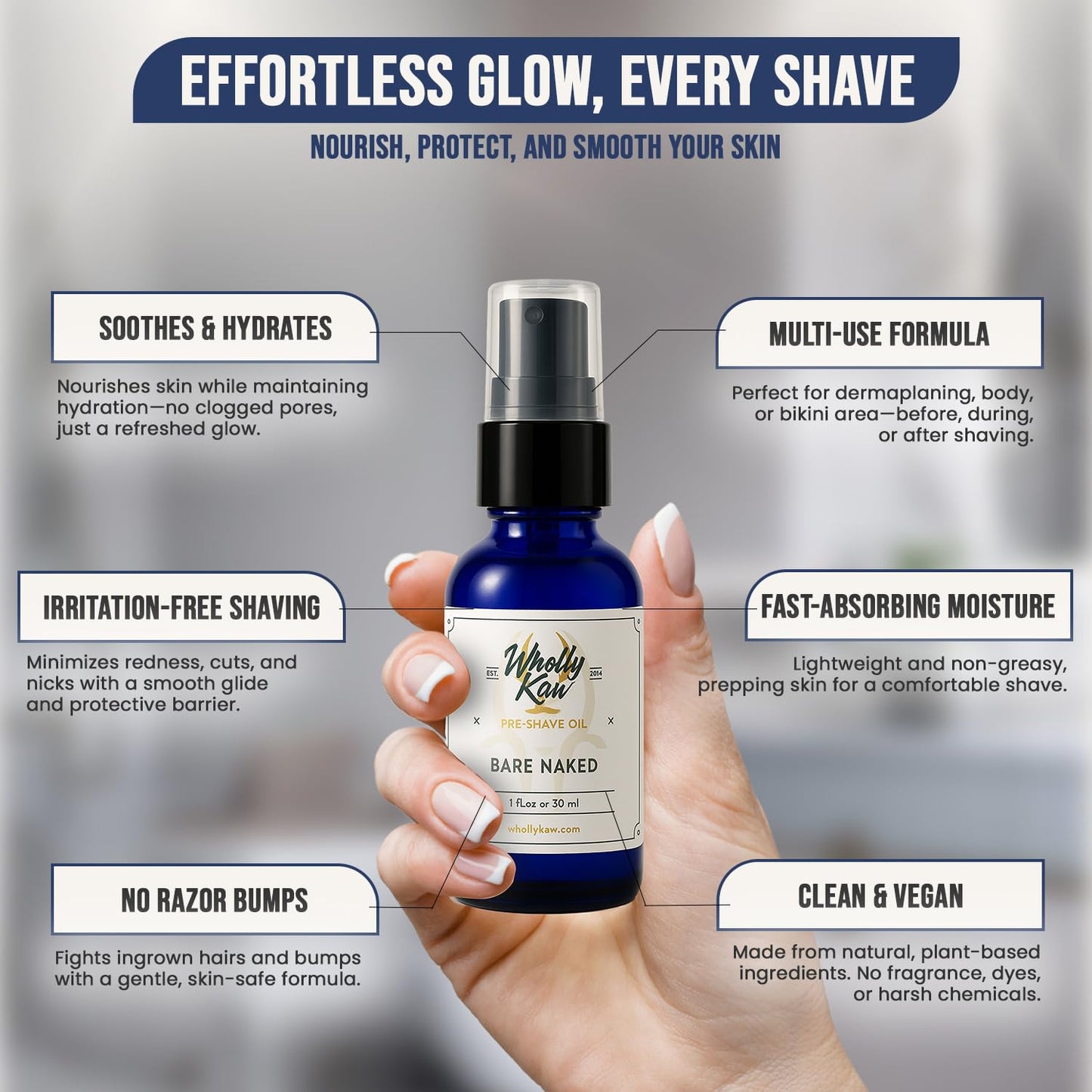 Unscented Pre-shave Oil - Olive Oil derived Squalane Avocado oil derived ingredients Vegan Essential oil free Protects against irritation and razor Beauty and Personal Care Wholly Kaw