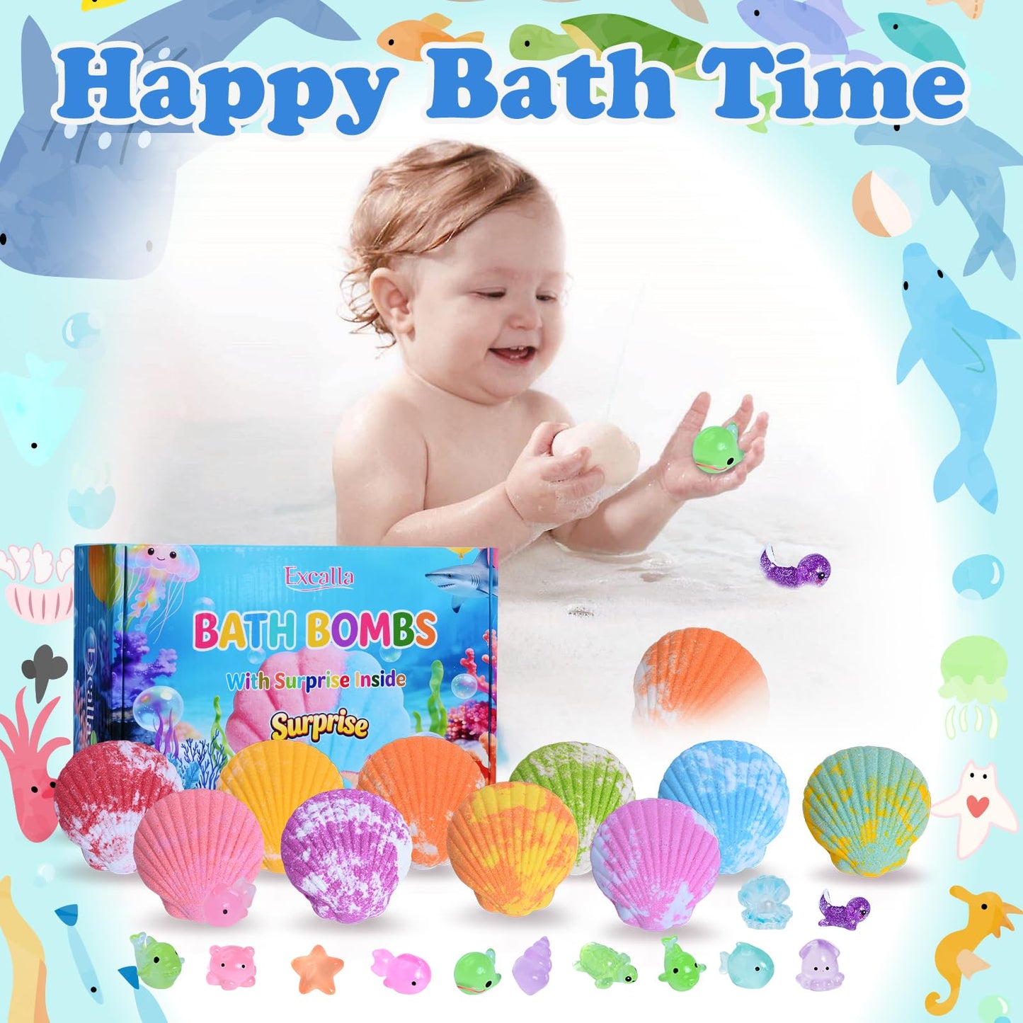 Bath Bombs for Kids with Toys Inside for Girls Boys - 10 Handmade Bubble Bath Fizzies Bomb with Surprise Sea Animals Toys, Easter Birthday Christmas Beauty and Personal Care Excalla