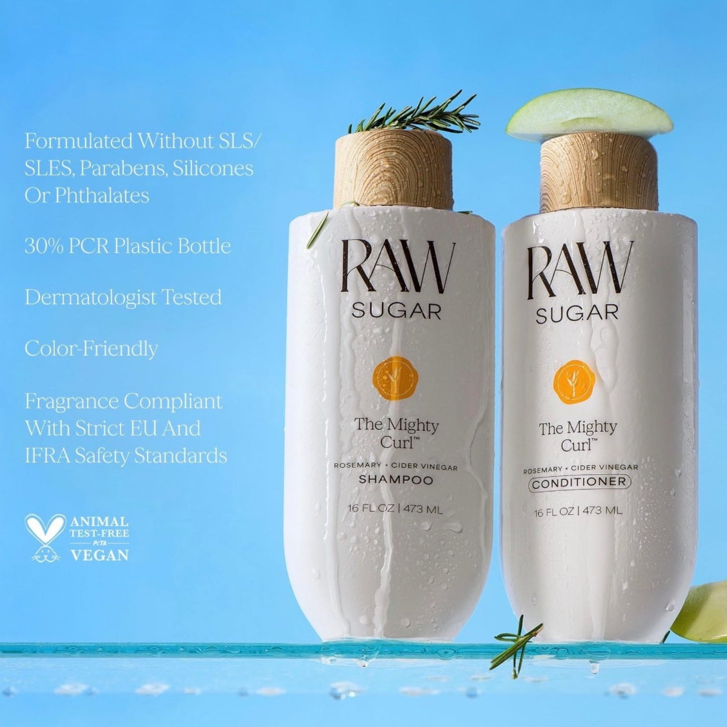RAW SUGAR The Mighty Curl™ Shampoo and Conditioner Set, Rosemary + Cider Vinegar, 16 Fl Oz Each, 2 Count Beauty & Personal Care RAW SUGAR