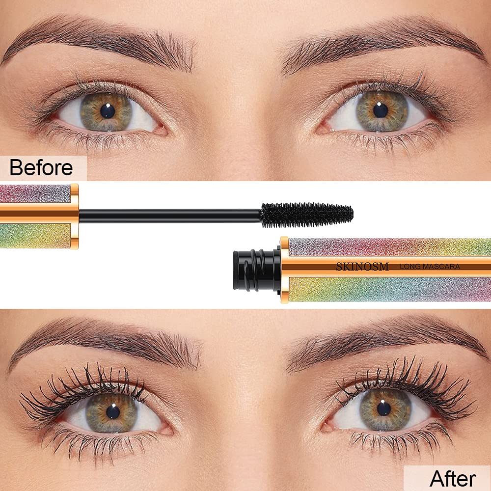2 Pack Black Volume & Length Lasting All Day Mascara, 4D Silk Fiber Lash, Waterproof Lengthening No Clumping & Smudging Beauty & Personal Care SKINOSM